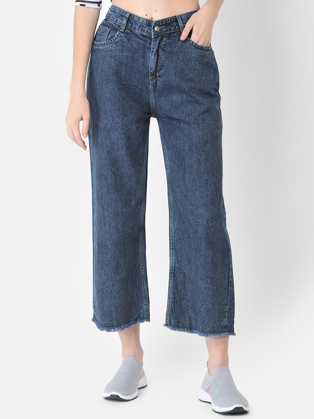 FNOCKS Women Slim Fit High-Rise Light Fade Stretchable Cotton Jeans, Navy blue