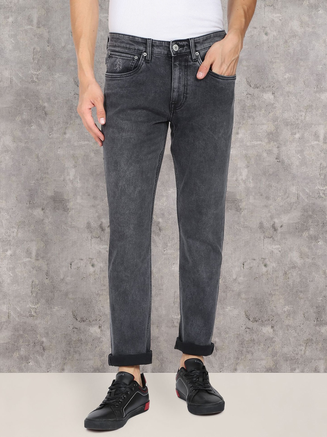 U.S. Polo Assn. Denim Co. Men Slim Fit Heavy Fade Cuffed Hem Stretchable Jeans, Black
U.S. Polo Assn. Denim Co. Men Slim Fit Heavy Fade Cuffed Hem Stretchable Jeans, Black