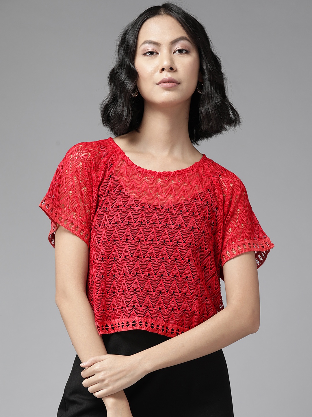 Aarika Women Red Self Design Georgette Top