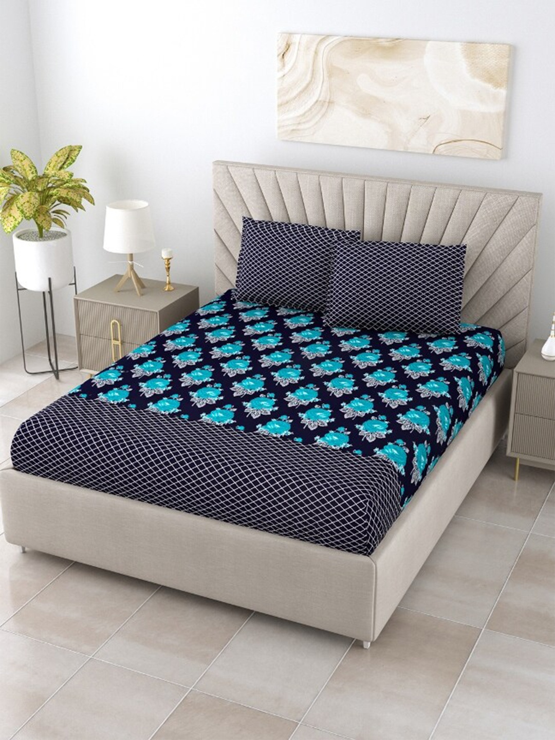 Salona Bichona Winter Collection Floral Cotton King Bedsheet & 2 Pillow Covers, Navy blue
Salona Bichona Winter Collection Floral Cotton King Bedsheet & 2 Pillow Covers, Navy blue