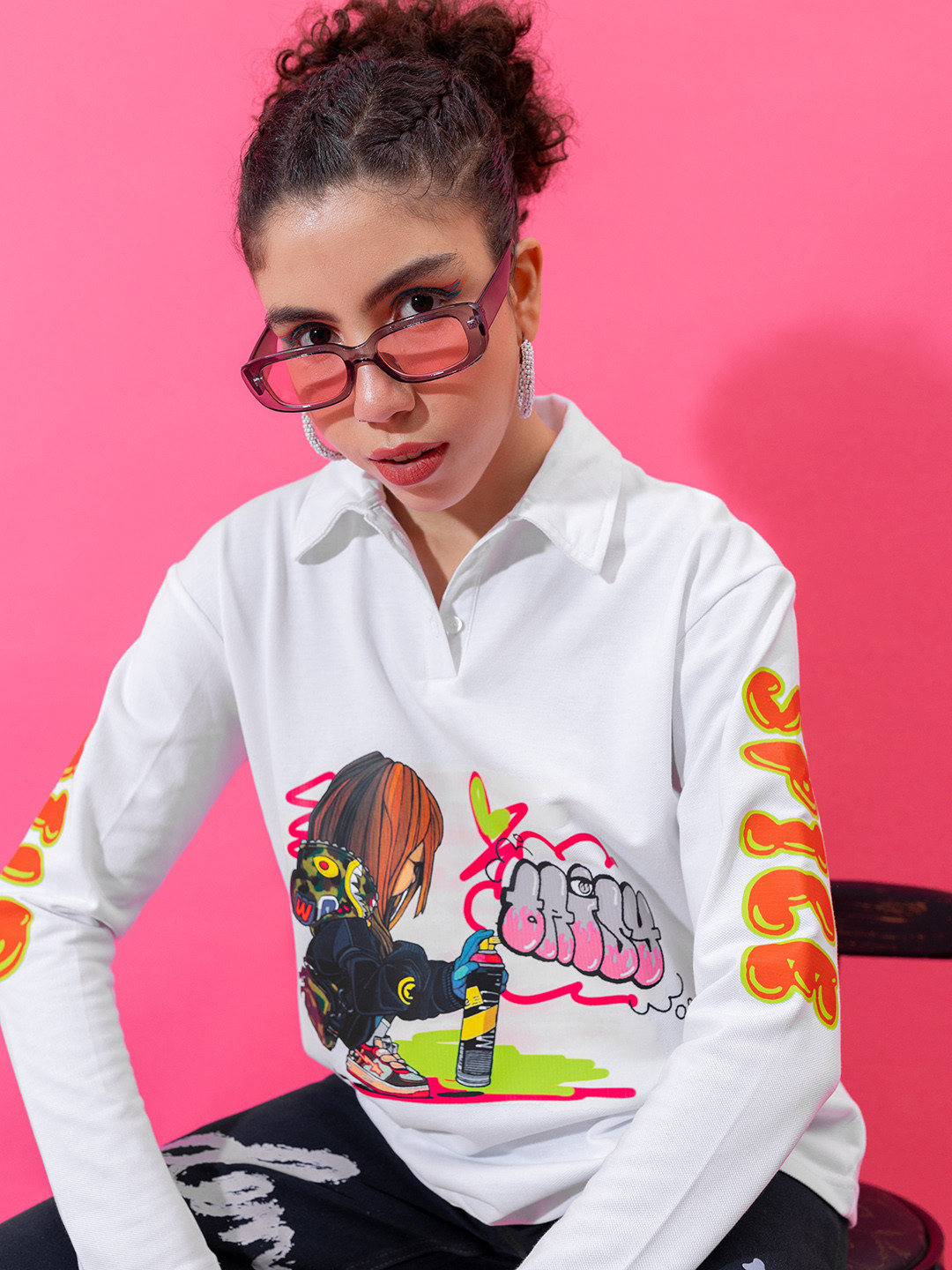 Stylecast X Hersheinbox Women Pure Cotton Graphic Printed Polo Collar T-shirt, White
Stylecast X Hersheinbox Women Pure Cotton Graphic Printed Polo Collar T-shirt, White