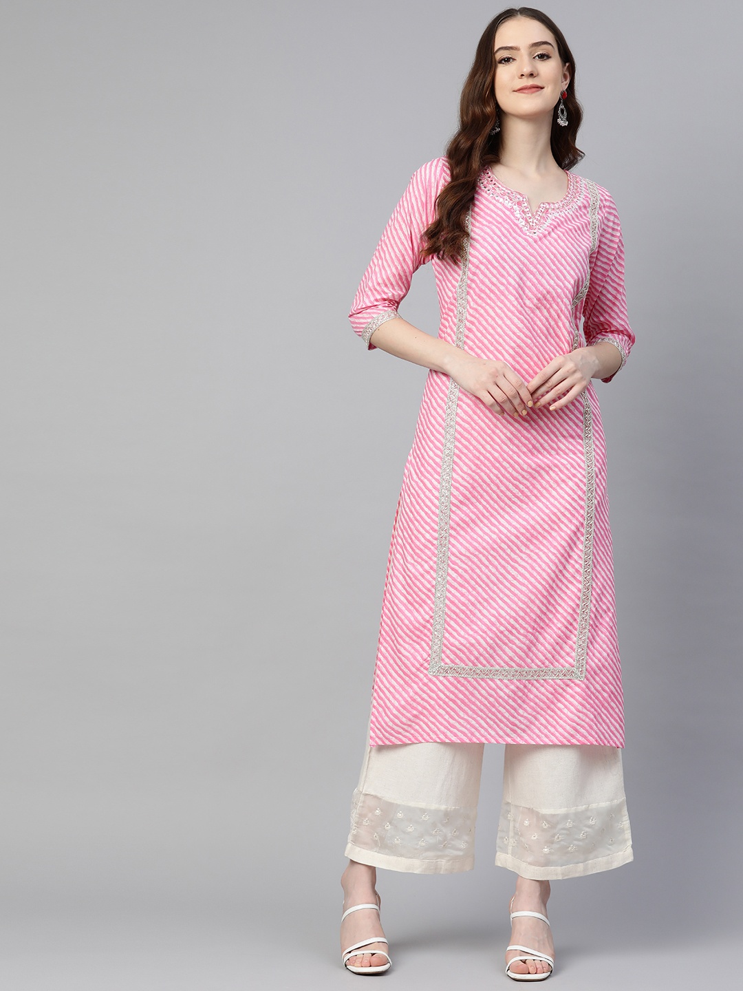 Readiprint Fashions Women Pink & White Pure Cotton Leheriya Embroidered Thread Work Kurta
Readiprint Fashions Women Pink & White Pure Cotton Leheriya Embroidered Thread Work Kurta