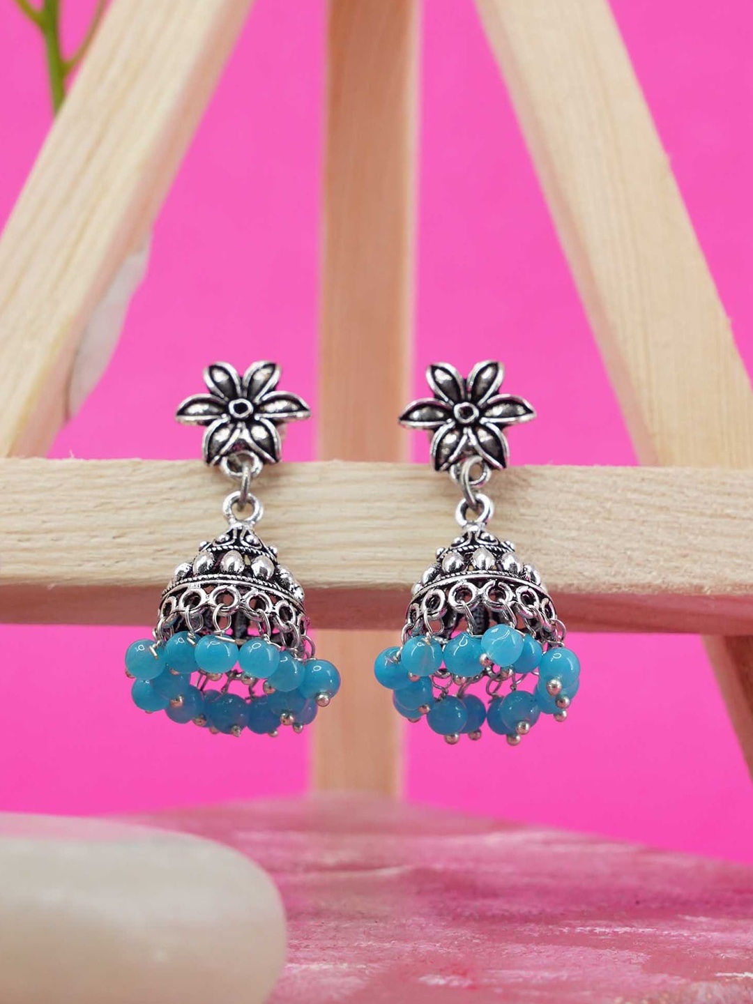 GRIIHAM Blue Dome Shaped Jhumkas Earrings