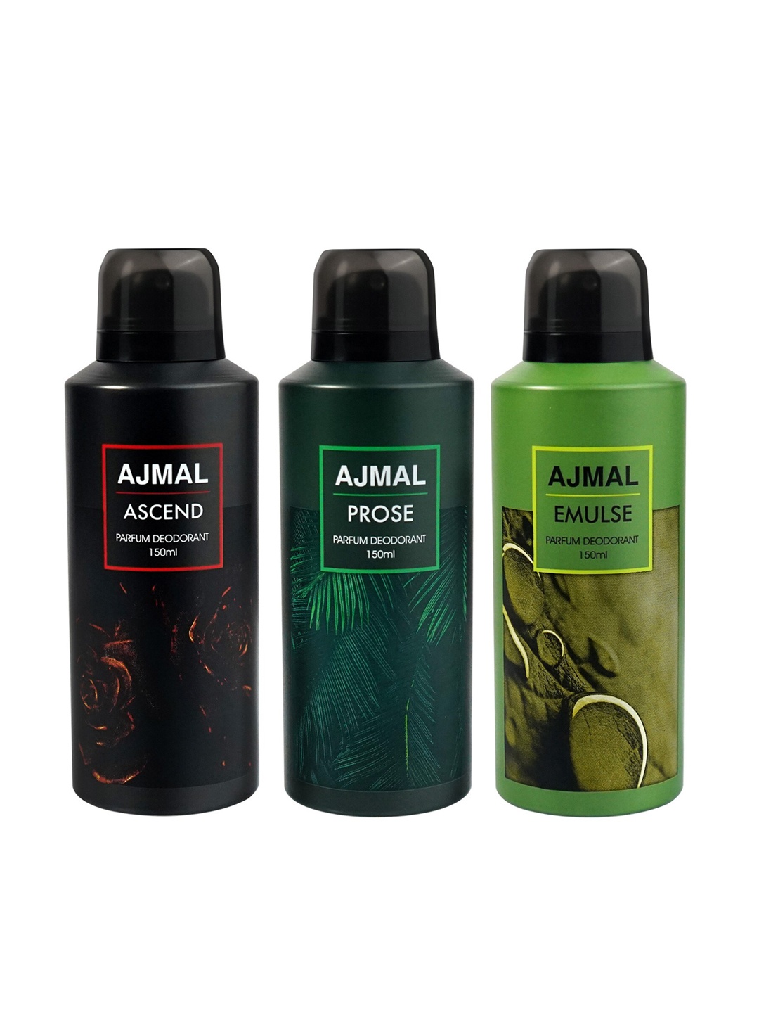 Ajmal Set of 3 Prose + Ascend + Emulse Long Lasting Perfume Deodorant - 150 ml each, Green
Ajmal Set of 3 Prose + Ascend + Emulse Long Lasting Perfume Deodorant - 150 ml each, Green