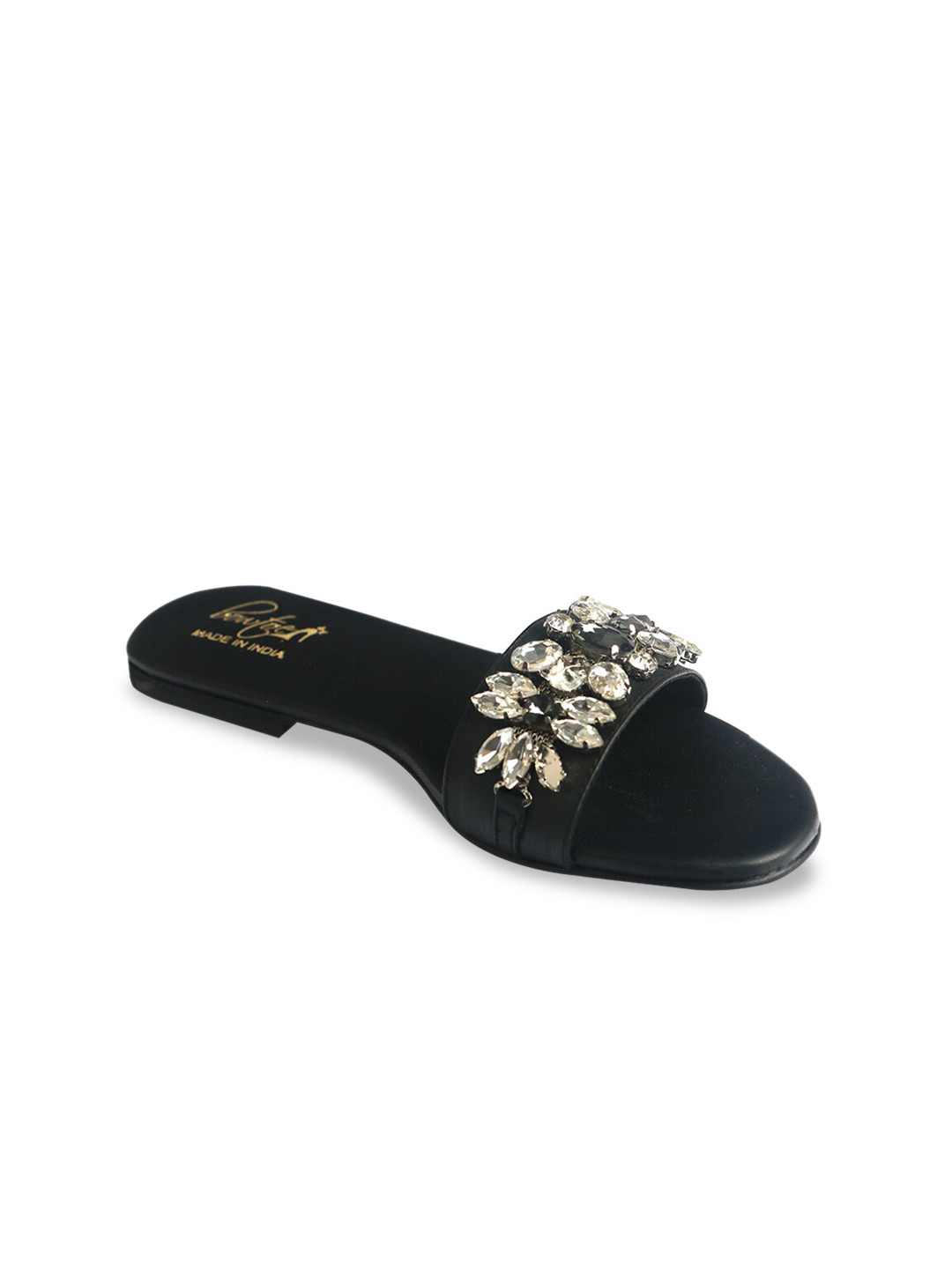 Bowtoes Women Black Embellished Open Toe Flats 
Bowtoes Women Black Embellished Open Toe Flats