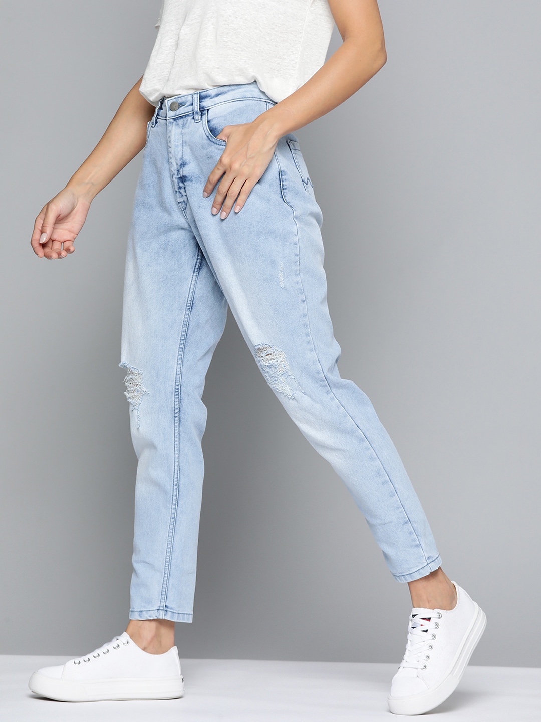 Mast & Harbour Women High-Rise Light Fade Stretchable Jeans, Blue