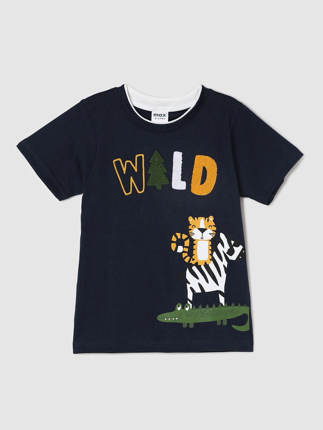 max Boys Blue Applique Cotton T-shirt