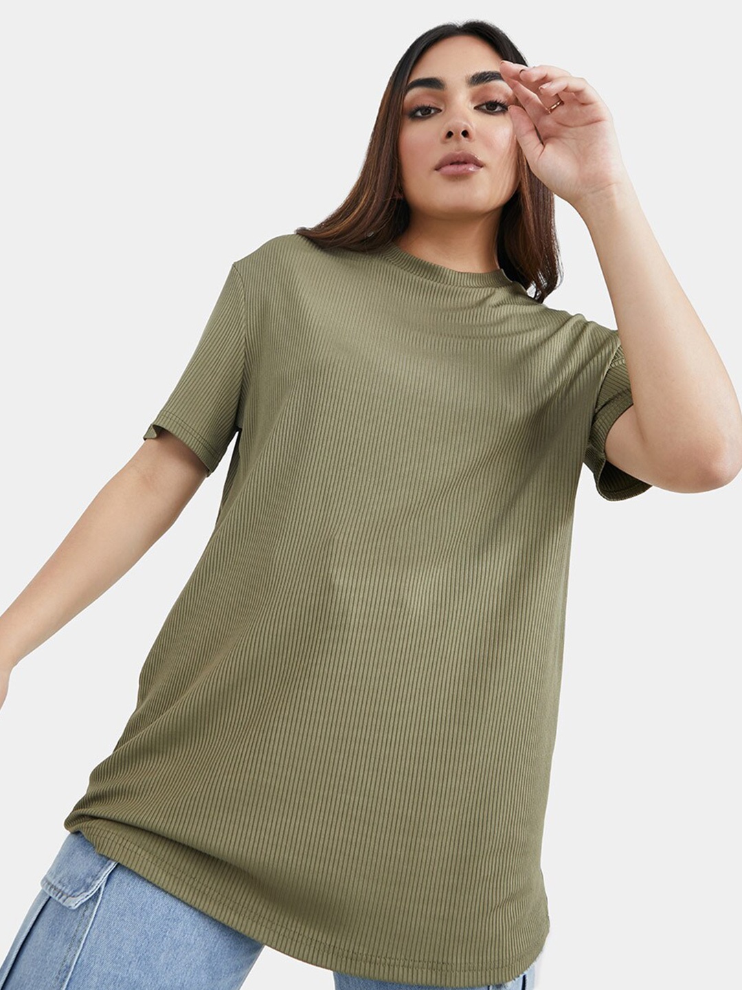 Styli Women Olive Green T-shirt