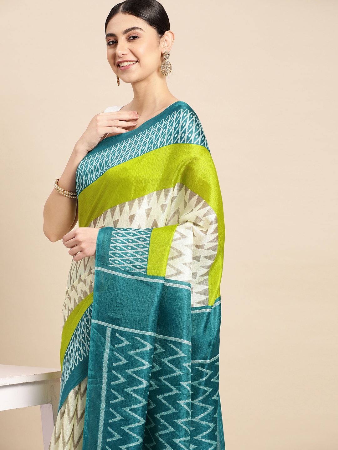 Anouk Ethnic Motifs Silk Blend Saree, Blue