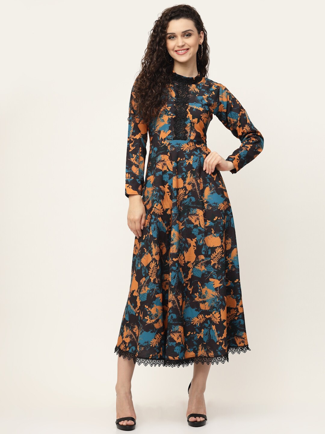MISS AYSE Black & Blue Crepe Midi Dress