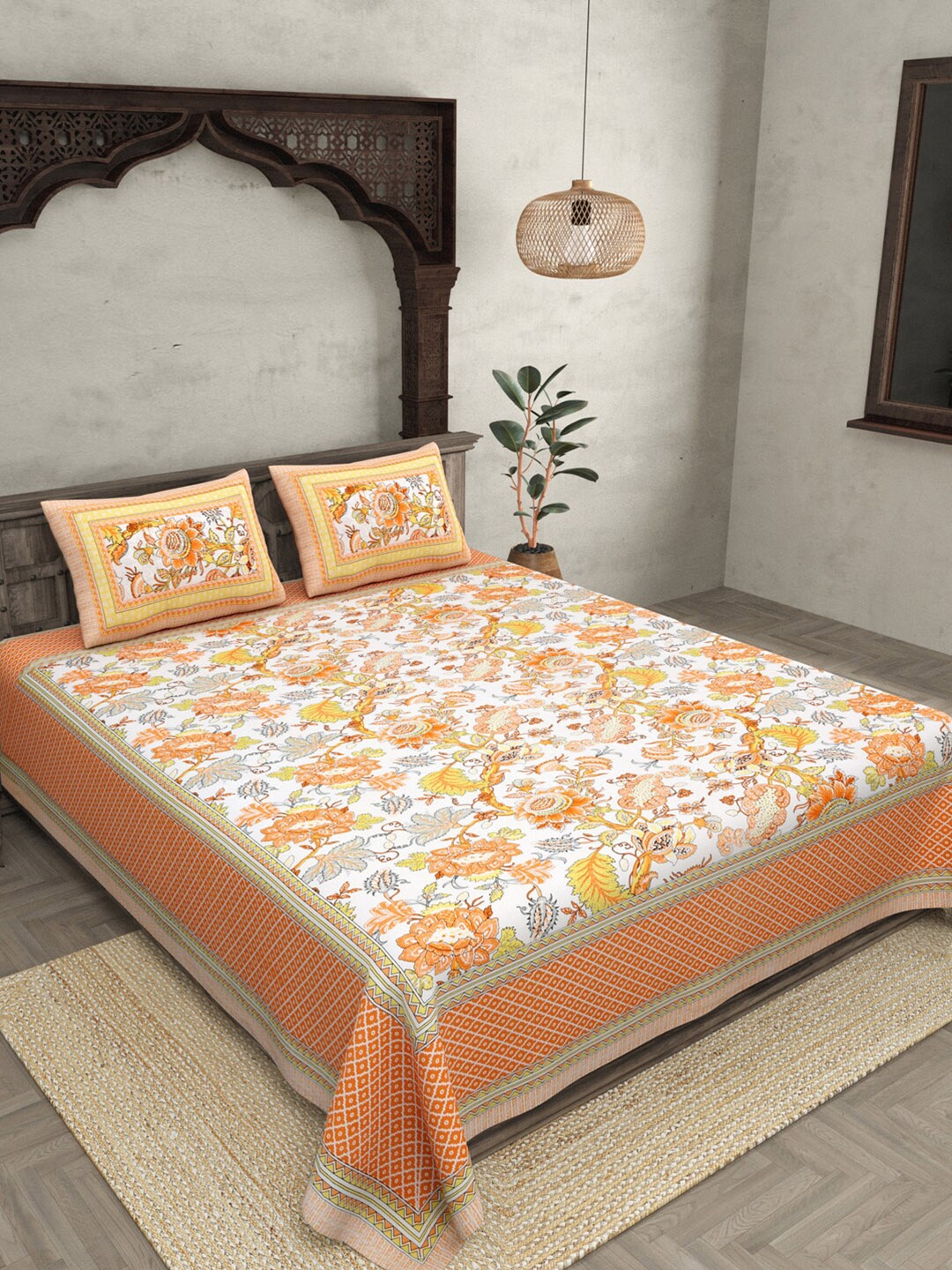 JAIPUR FABRIC Orange & White Floral 120 TC Cotton Queen Bedsheet with 2 Pillow Covers
JAIPUR FABRIC Orange & White Floral 120 TC Cotton Queen Bedsheet with 2 Pillow Covers