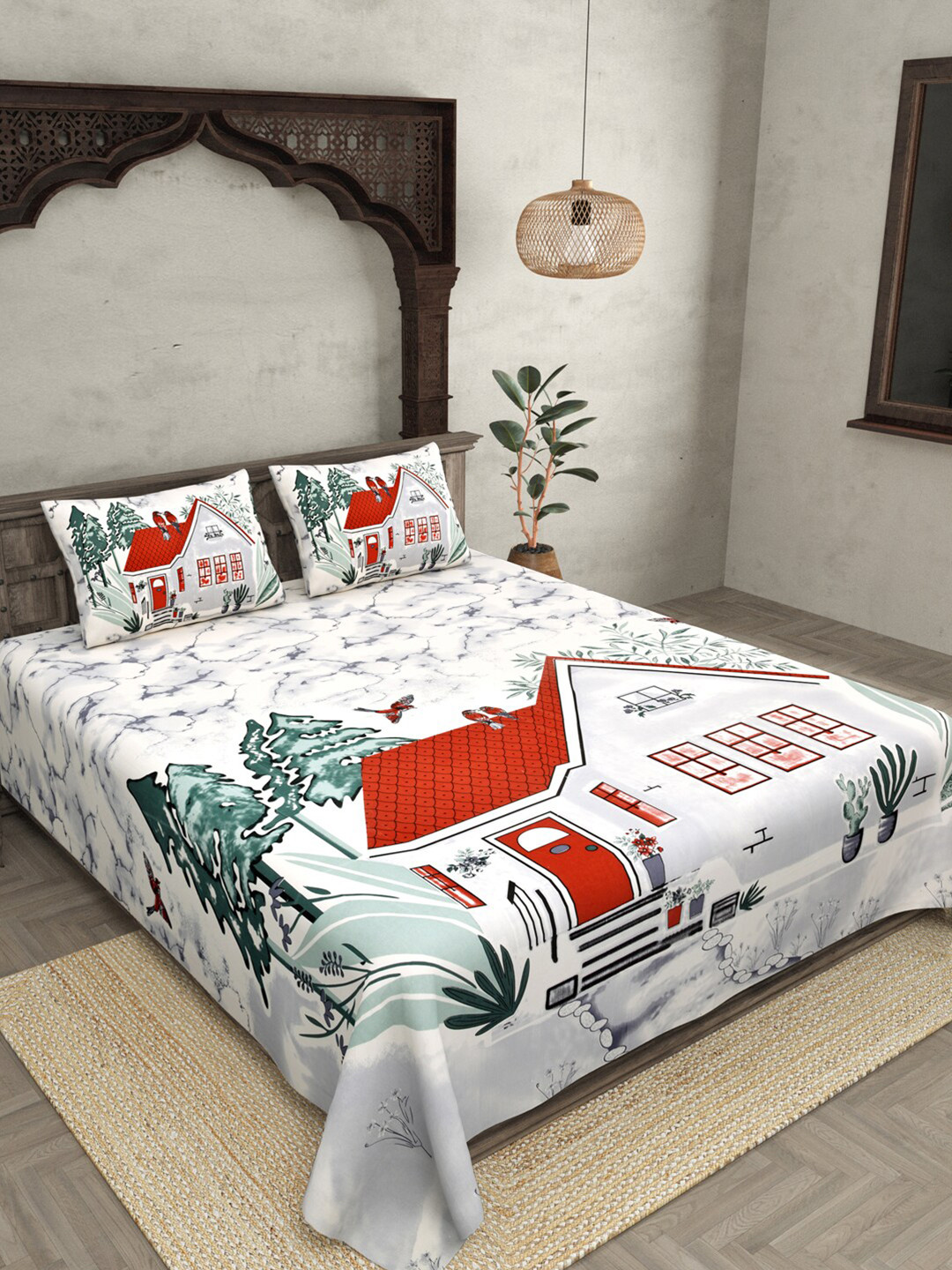 JAIPUR FABRIC White & Red Conversational Print 240 TC Cotton King Bedsheet with 2 Pillow Covers
JAIPUR FABRIC White & Red Conversational Print 240 TC Cotton King Bedsheet with 2 Pillow Covers