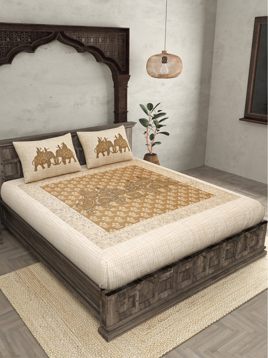 JAIPUR FABRIC Brown & Beige Ethnic Motifs 240 TC Cotton King Bedsheet with 2 Pillow Covers
JAIPUR FABRIC Brown & Beige Ethnic Motifs 240 TC Cotton King Bedsheet with 2 Pillow Covers