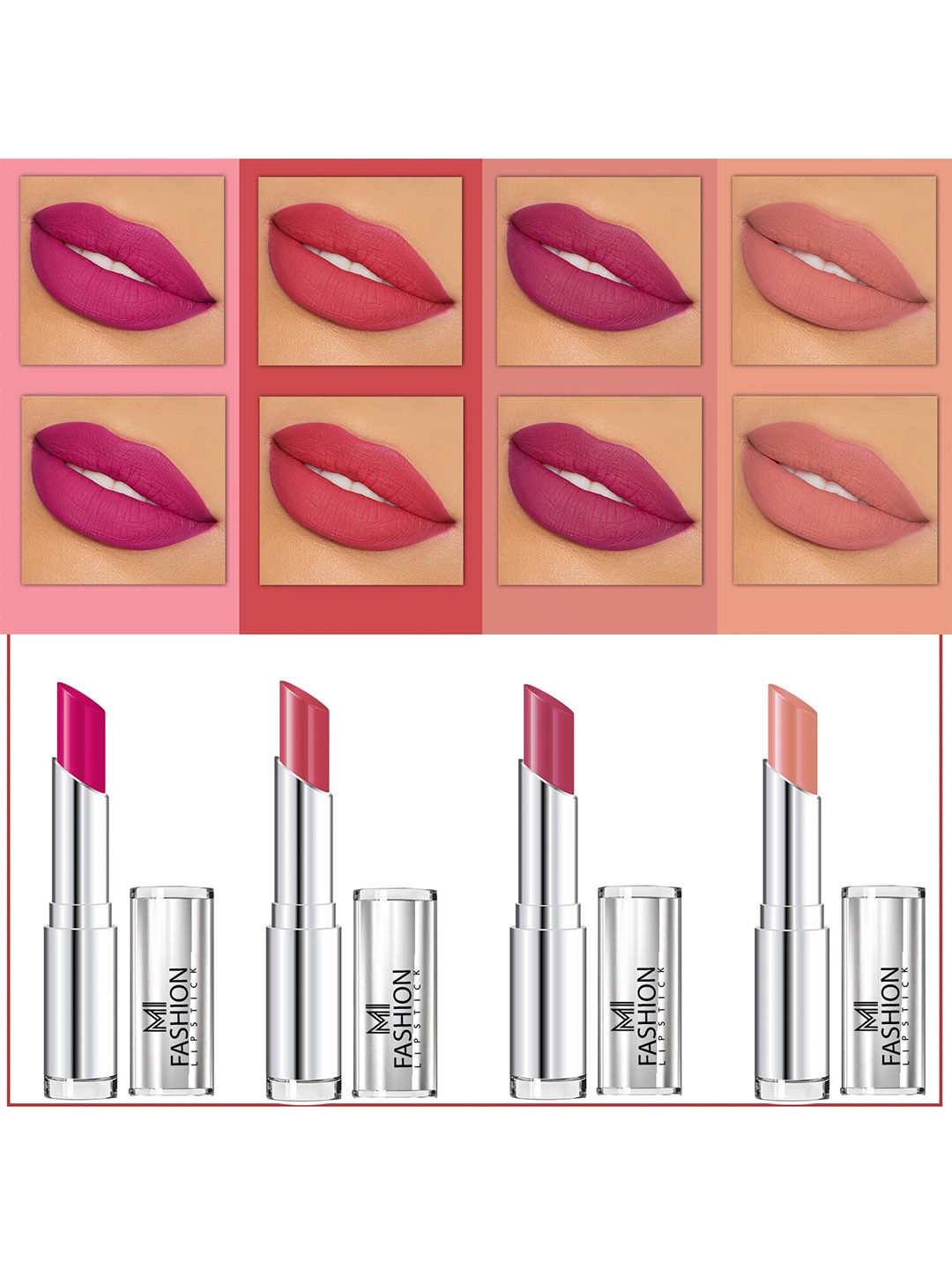 MI FASHION Set Of 4 Creme Matte Weightless Long-Lasting Lipstick 3.5g each - Magenta + Rose + Purple Peach + Nude
MI FASHION Set Of 4 Creme Matte Weightless Long-Lasting Lipstick 3.5g each - Magenta + Rose + Purple Peach + Nude