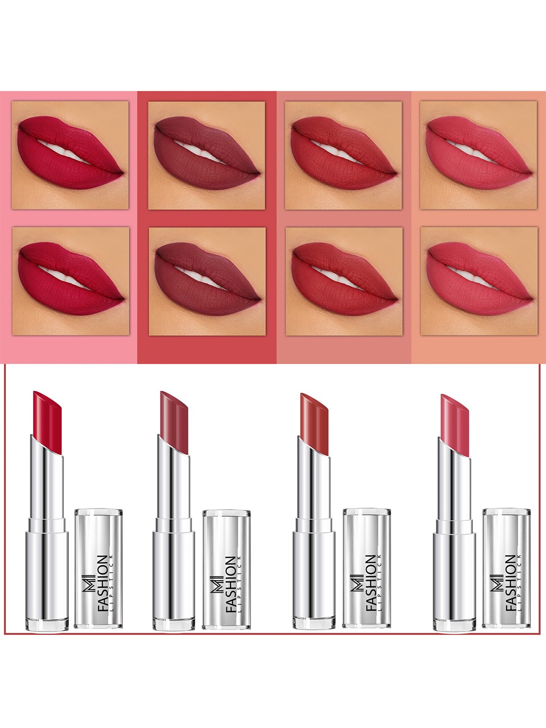 MI FASHION Set Of 4 Creme Matte Weightless Long-Lasting Lipstick 3.5g each - Purple + Brown + Brownish Red + Dark Rose
MI FASHION Set Of 4 Creme Matte Weightless Long-Lasting Lipstick 3.5g each - Purple + Brown + Brownish Red + Dark Rose