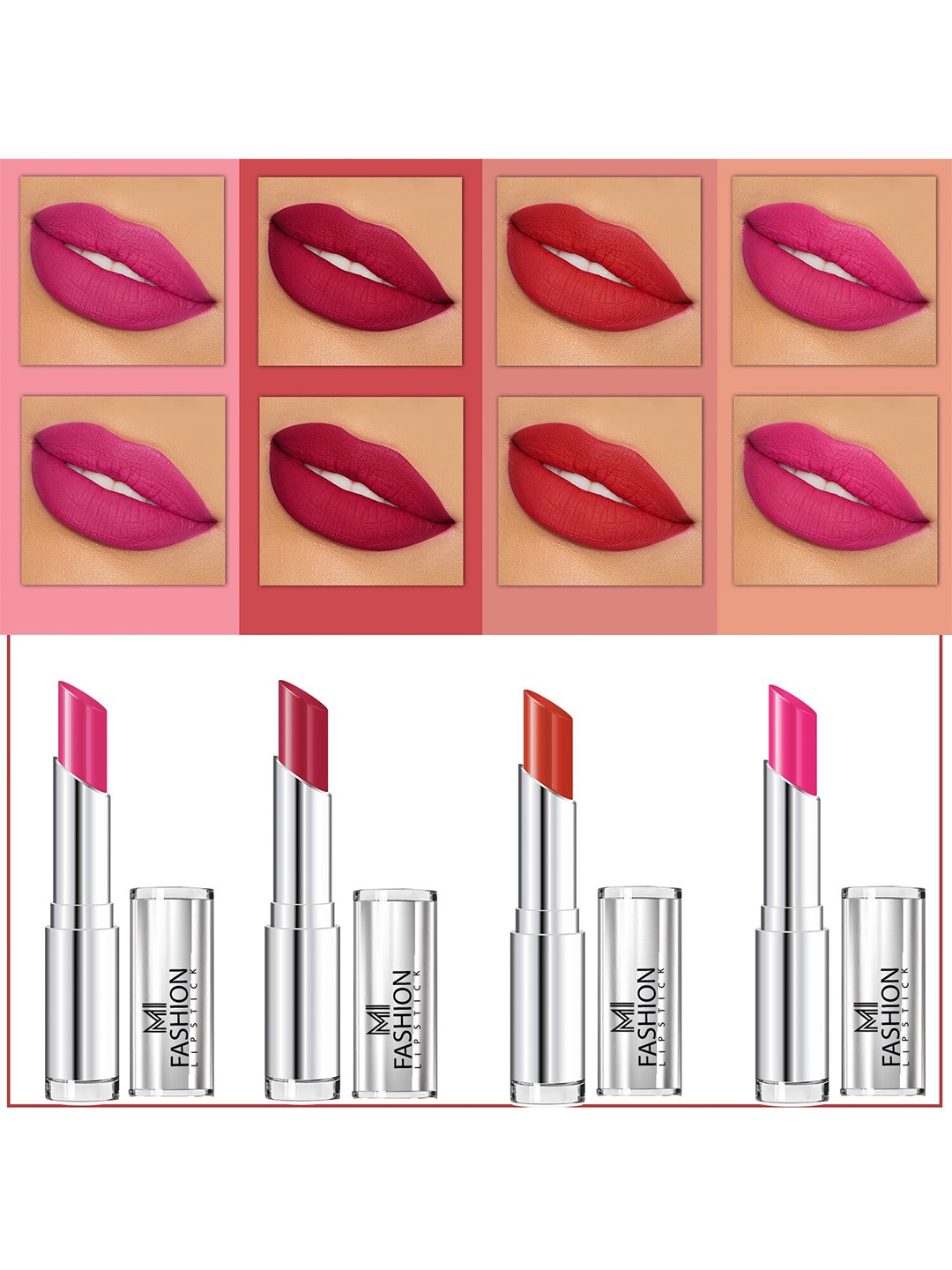 MI FASHION Set Of 4 Creme Matte Weightless Long-Lasting Lipstick 3.5g each - Rose Pink + Burgundy + Orange + Pink
MI FASHION Set Of 4 Creme Matte Weightless Long-Lasting Lipstick 3.5g each - Rose Pink + Burgundy + Orange + Pink