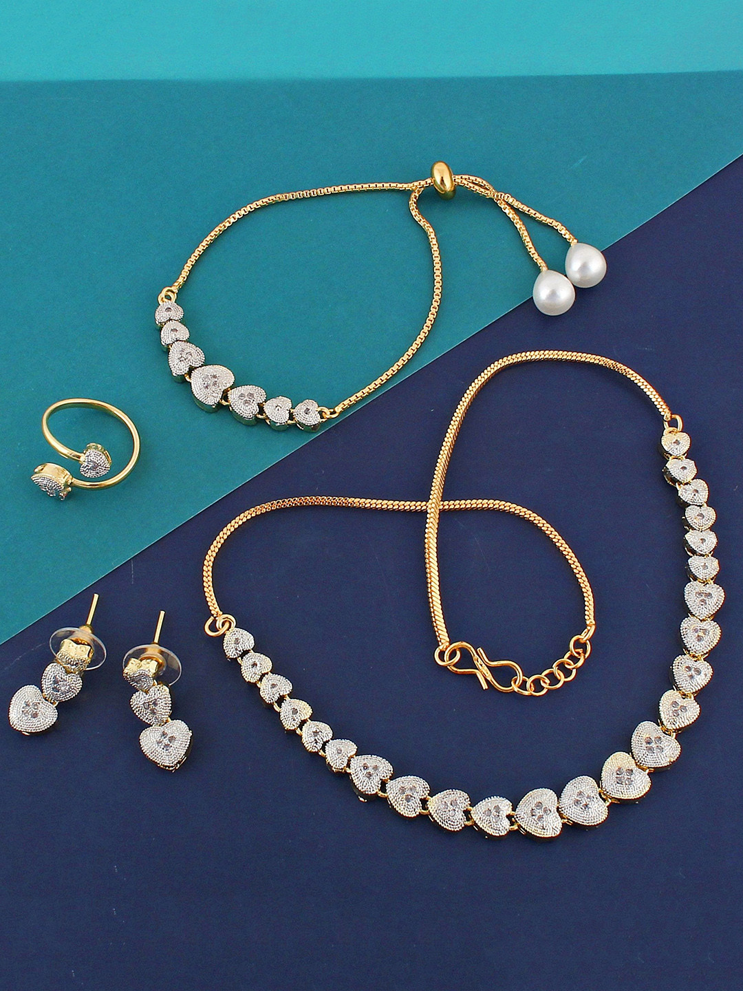 LUCKY JEWELLERY 18K Gold Plated American Diamond Sterling Silver Jewellery Set, White
LUCKY JEWELLERY 18K Gold Plated American Diamond Sterling Silver Jewellery Set, White