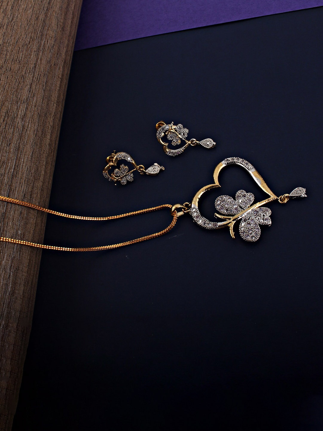 LUCKY JEWELLERY 18K Gold Plated American Diamond Sterling Silver Necklace with Earrings, White
LUCKY JEWELLERY 18K Gold Plated American Diamond Sterling Silver Necklace with Earrings, White