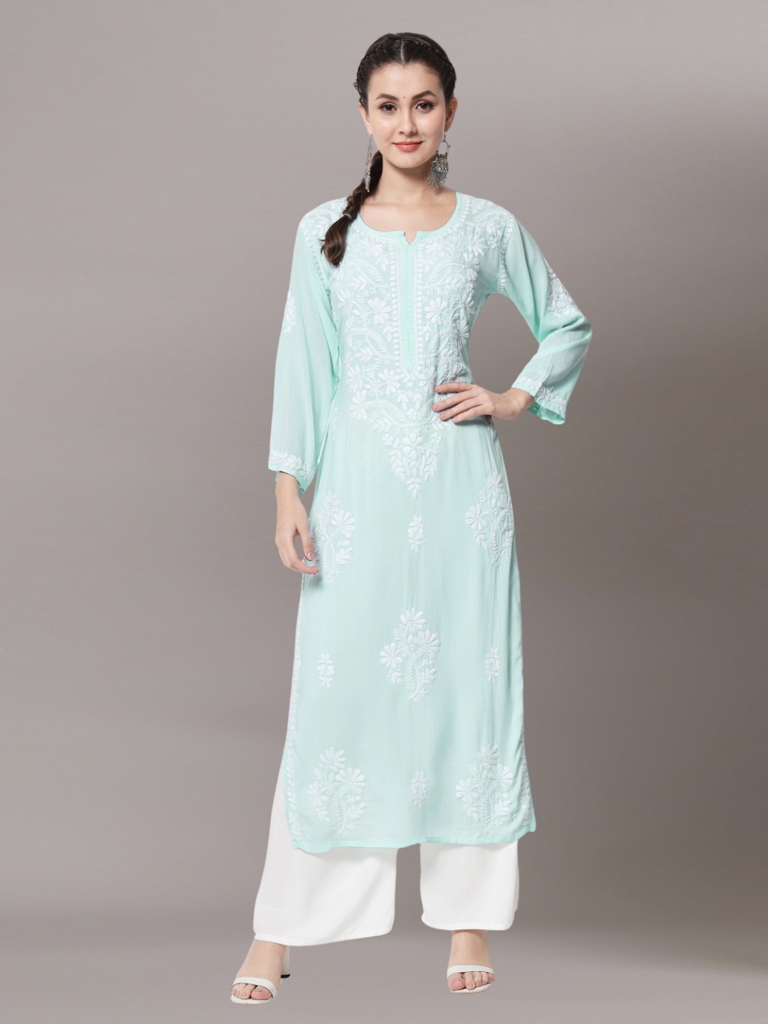 PARAMOUNT CHIKAN Women Sea Green Chikankari Hand Embroidered Modal Straight Kurta, Blue
PARAMOUNT CHIKAN Women Sea Green Chikankari Hand Embroidered Modal Straight Kurta, Blue