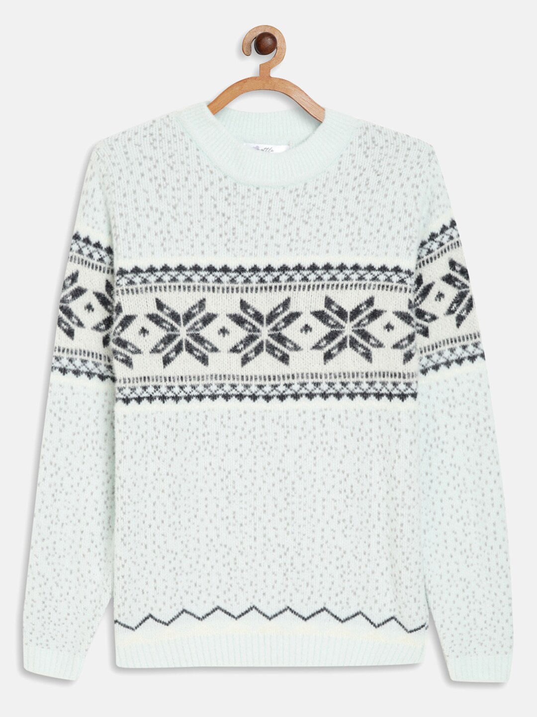 METTLE Girls Sea Green & Black Ethnic Pullover