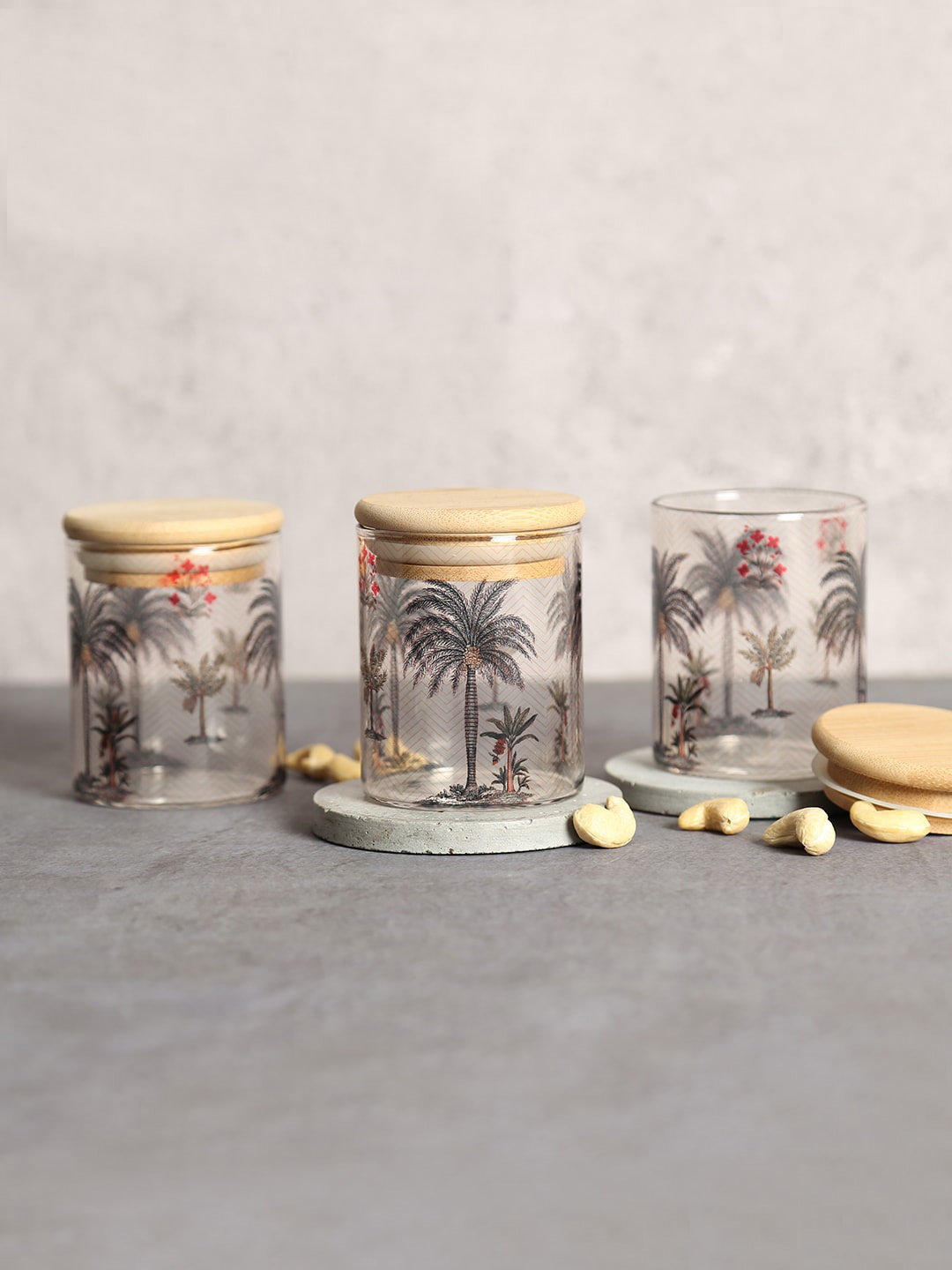 India Circus by Krsnaa Mehta Transparent Set Of 3 Chevron Palms Glass Jars 220 ML Each
India Circus by Krsnaa Mehta Transparent Set Of 3 Chevron Palms Glass Jars 220 ML Each