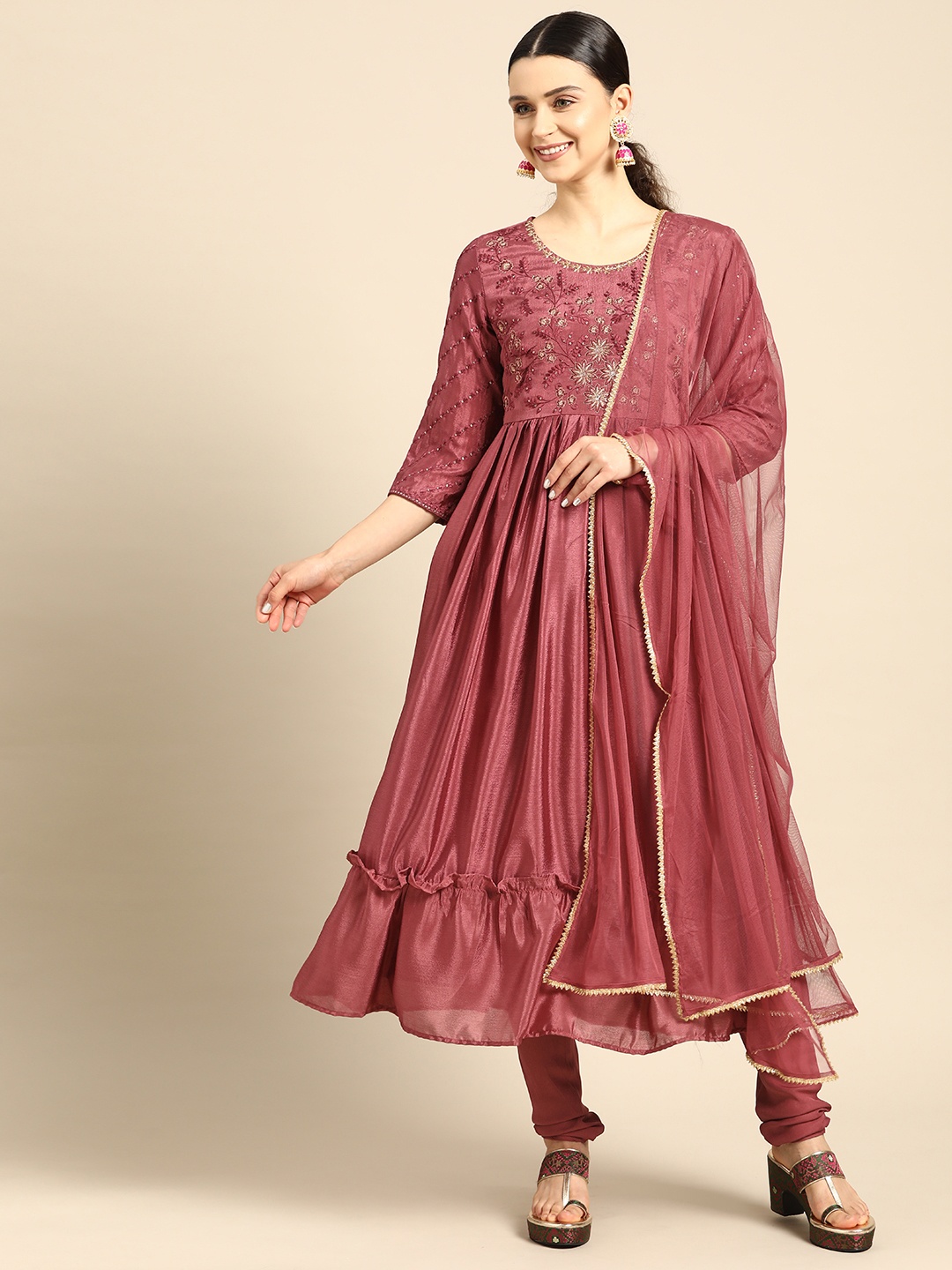 Anouk Women Coral Red Embroidered Floral Yoke Design Layered Kurta with Churidar & Dupatta
Anouk Women Coral Red Embroidered Floral Yoke Design Layered Kurta with Churidar & Dupatta