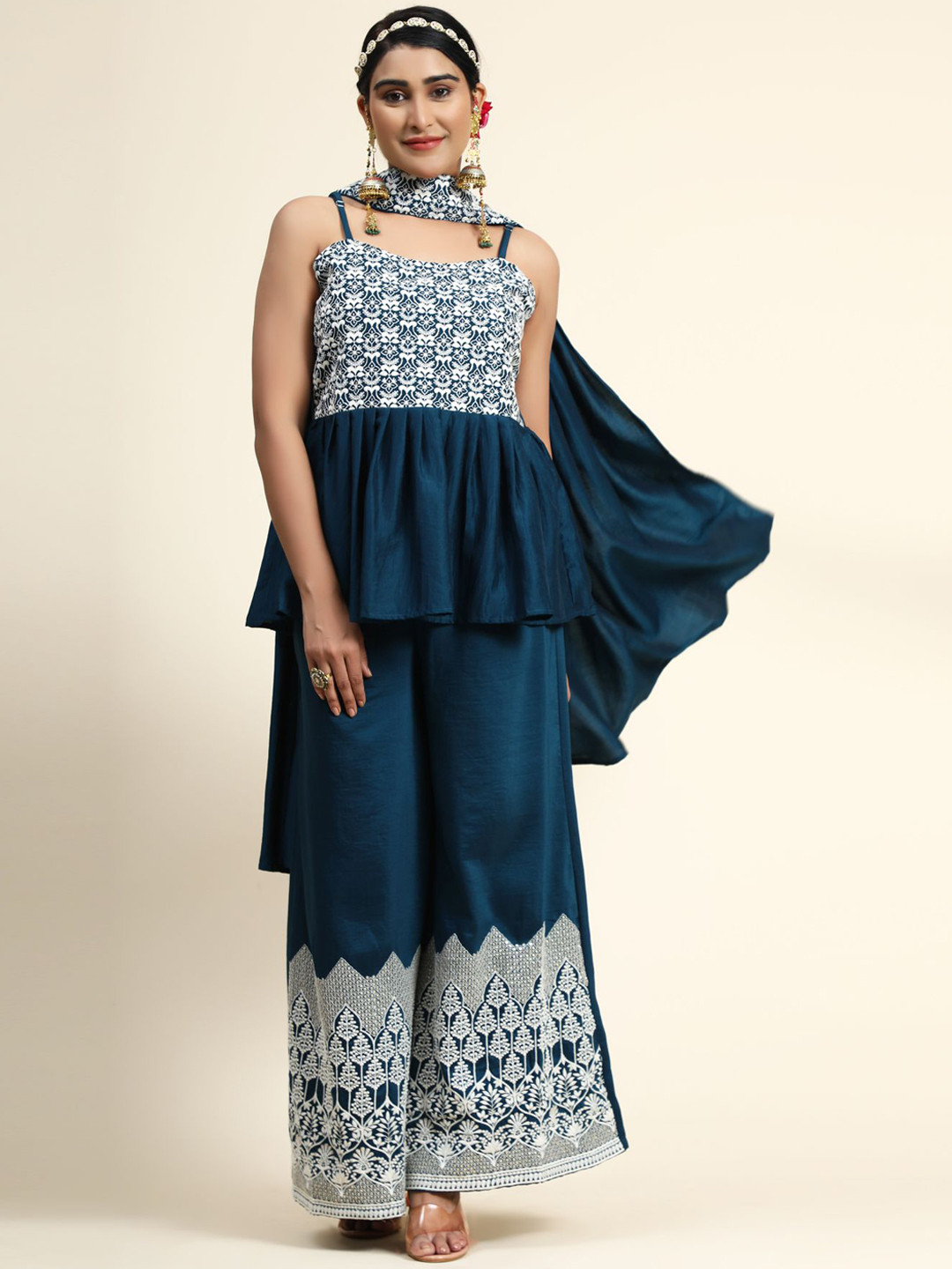 KALINI Women Navy Blue Ethnic Motifs Embroidered Thread Work Kurti with Palazzos & Dupatta
KALINI Women Navy Blue Ethnic Motifs Embroidered Thread Work Kurti with Palazzos & Dupatta