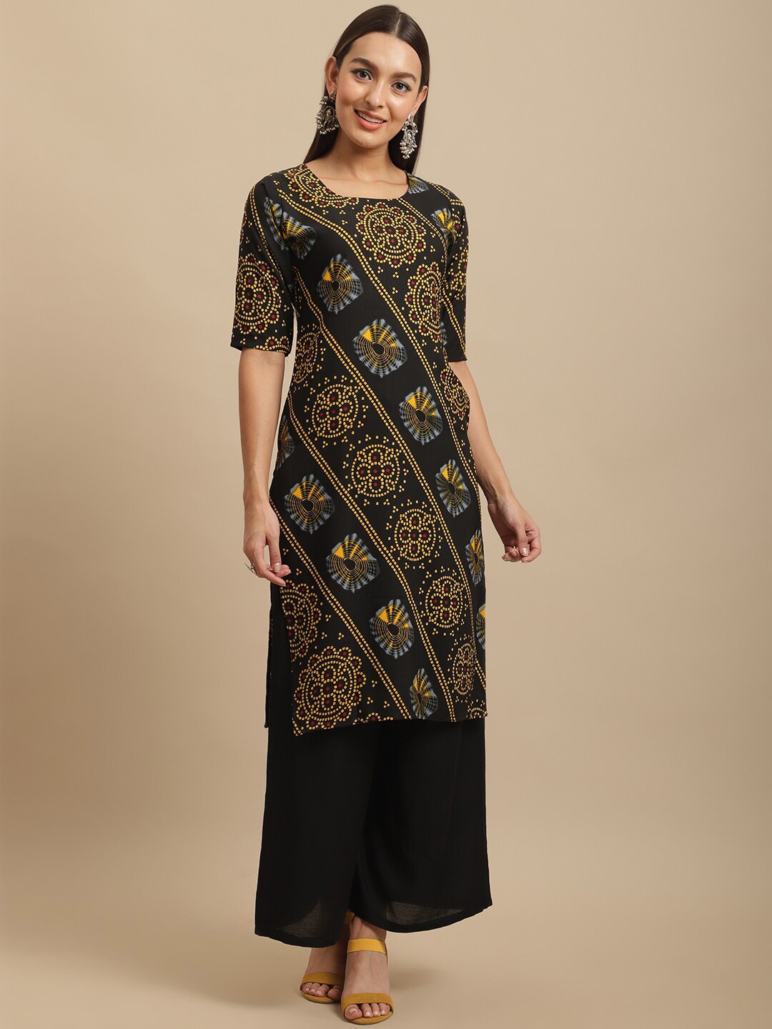 KALINI Women Multicoloured Ethnic Motifs Printed Block Print Handloom Crepe Kurta, Multi
KALINI Women Multicoloured Ethnic Motifs Printed Block Print Handloom Crepe Kurta, Multi