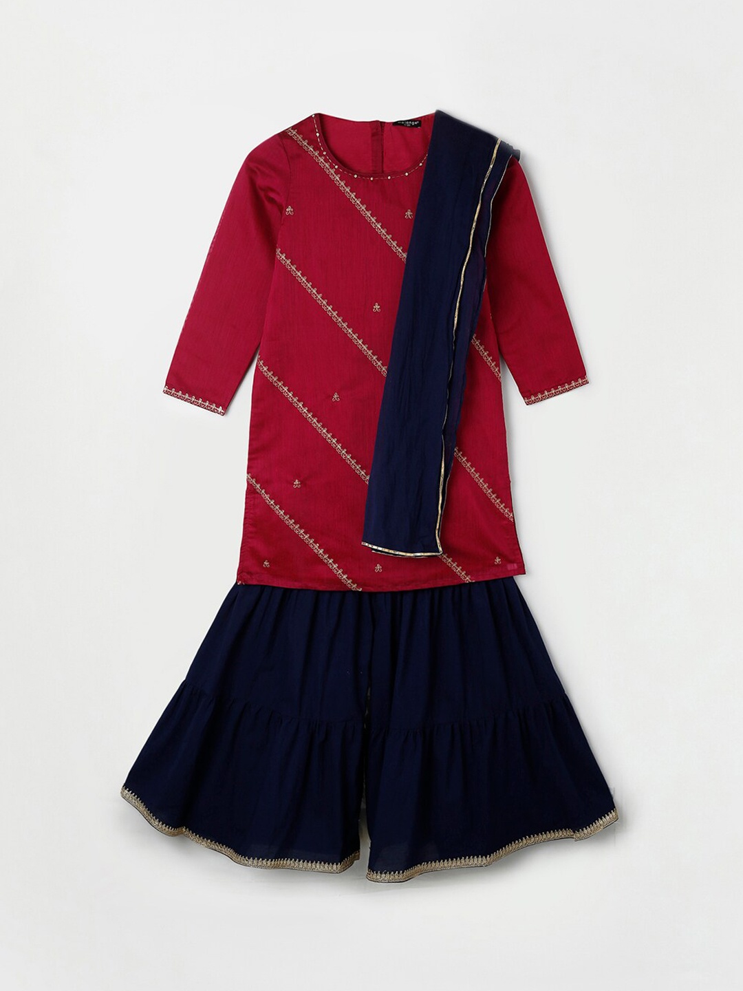 Melange by Lifestyle Girls Red Ethnic Motifs Embroidered Kurta with Sharara