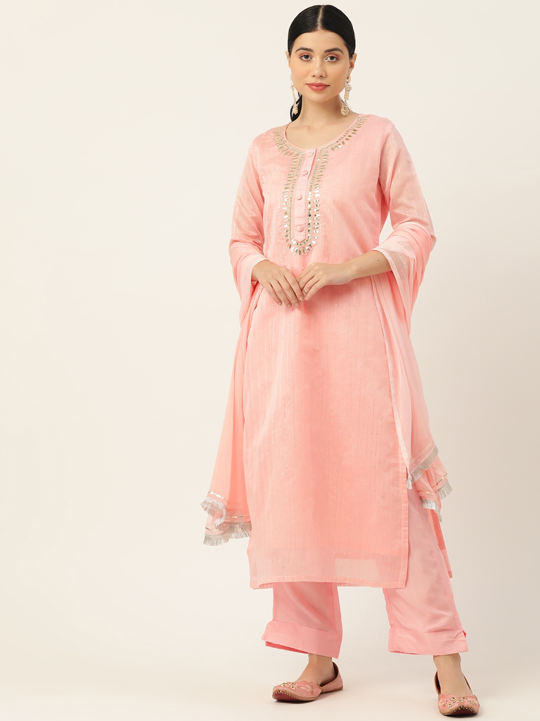 Jaipur Morni Women Pink Printed Thread Work Chanderi Cotton Kurta with Palazzos & With Dupatta
Jaipur Morni Women Pink Printed Thread Work Chanderi Cotton Kurta with Palazzos & With Dupatta