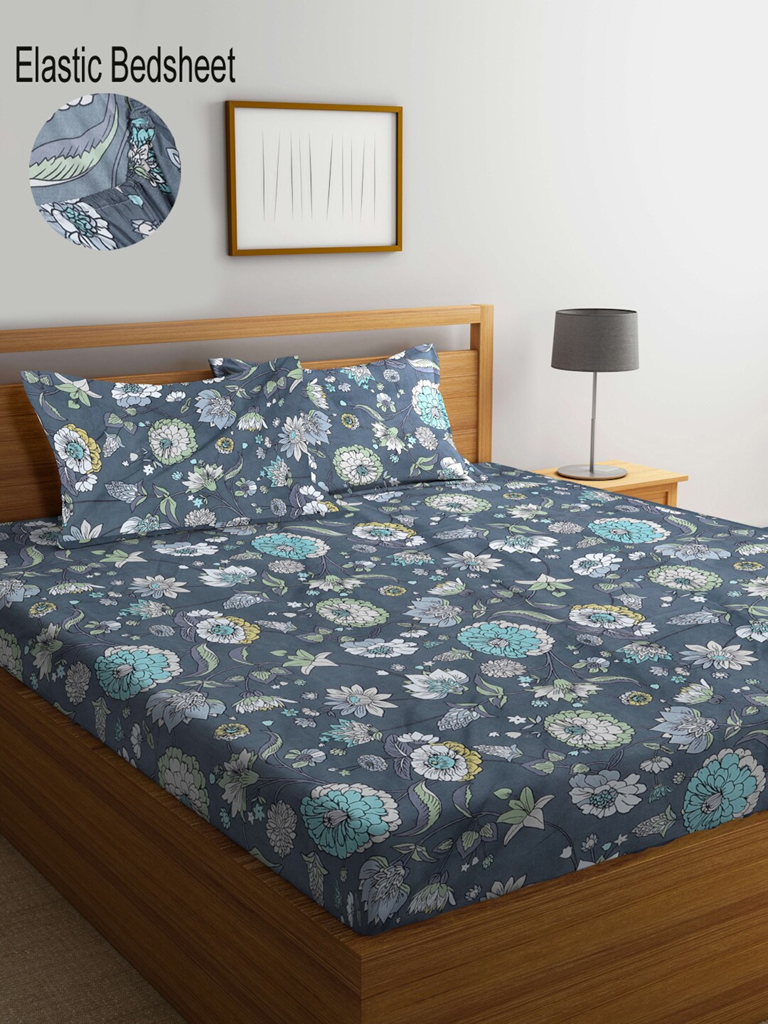 KLOTTHE Blue & Grey Floral 300 TC Fitted Super King Double Bedsheet with 2 Pillow Covers
KLOTTHE Blue & Grey Floral 300 TC Fitted Super King Double Bedsheet with 2 Pillow Covers