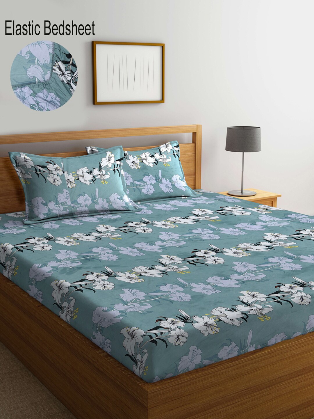 KLOTTHE Blue Floral Printed 300 TC Fitted Super King Double Bedsheet with 2 Pillow Covers
KLOTTHE Blue Floral Printed 300 TC Fitted Super King Double Bedsheet with 2 Pillow Covers
