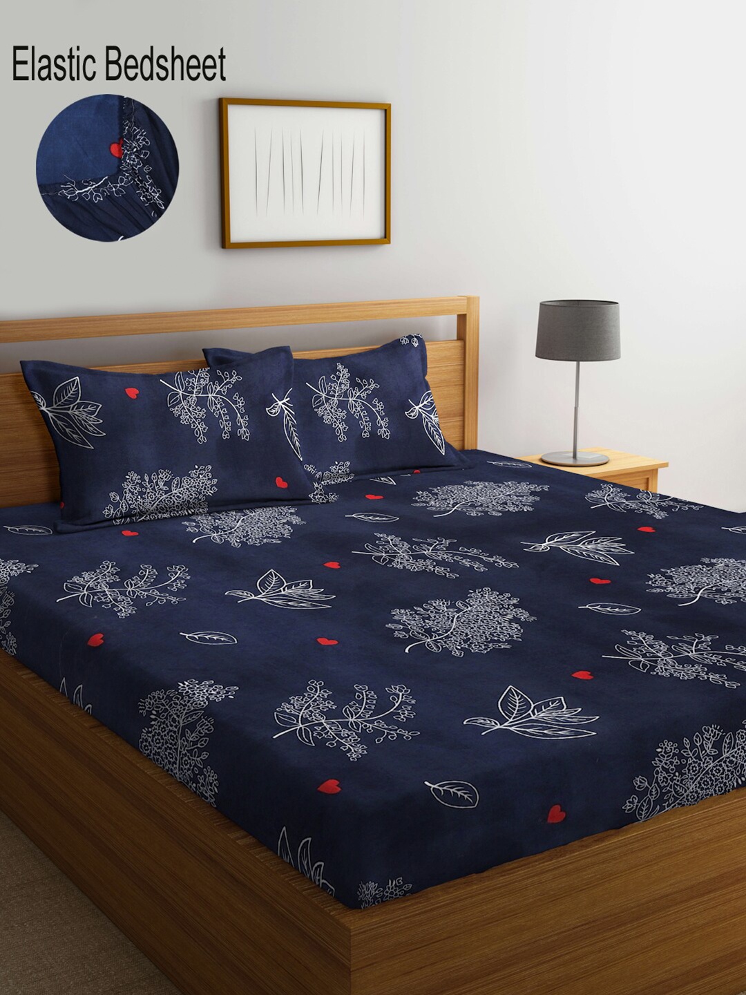 KLOTTHE Navy Blue Floral 300 TC Fitted Super King Double Bedsheet with 2 Pillow Covers
KLOTTHE Navy Blue Floral 300 TC Fitted Super King Double Bedsheet with 2 Pillow Covers