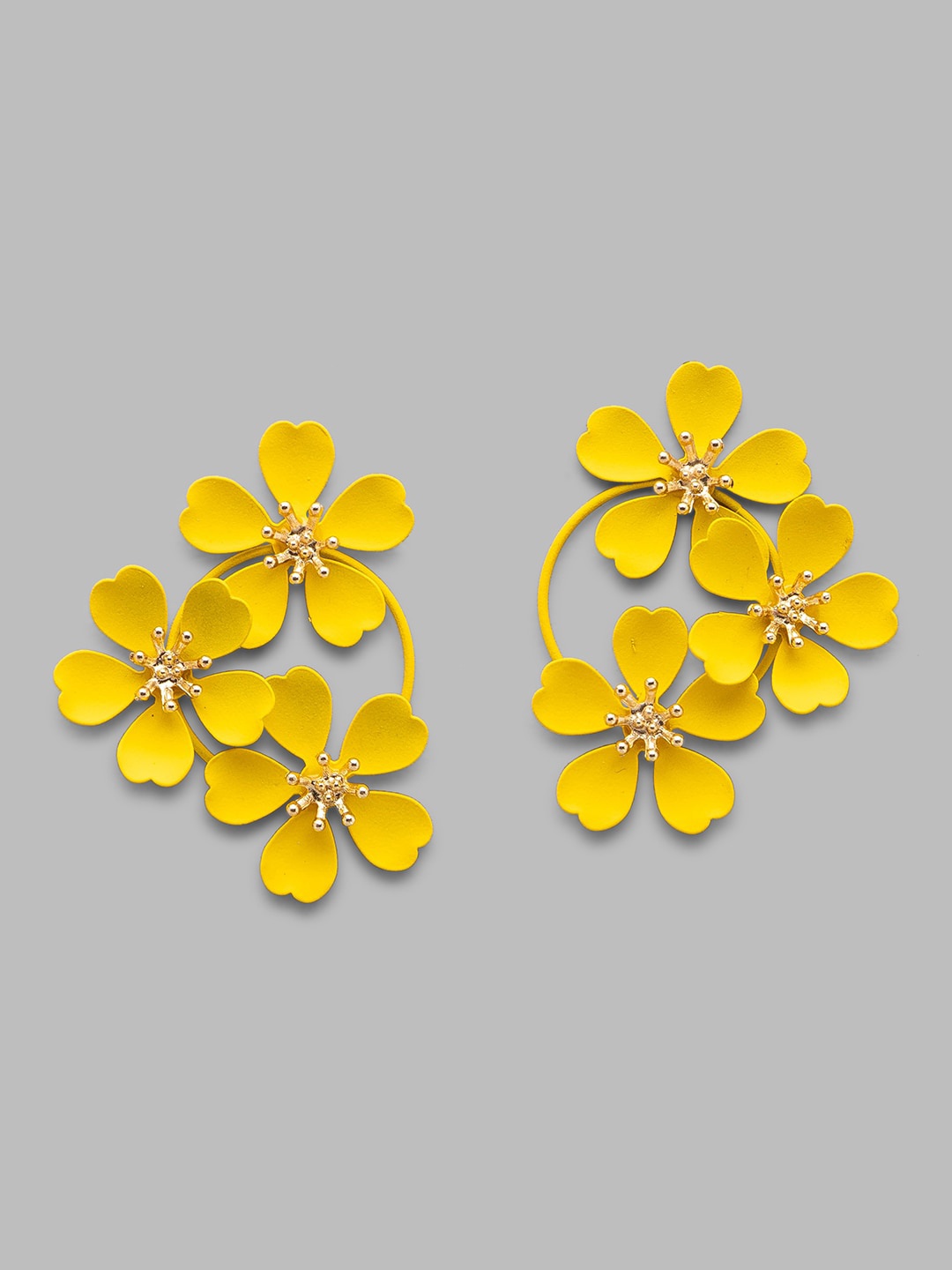 Globus Yellow Floral Gold Plated Drop Earrings