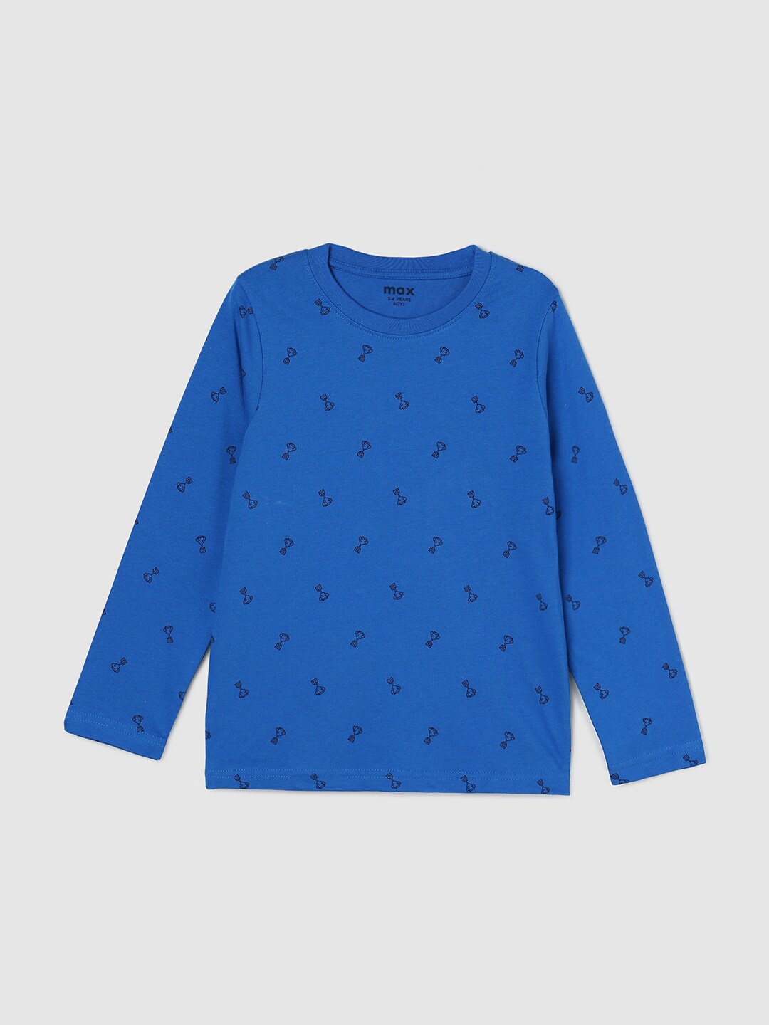 max Boys Blue Printed Cotton T-shirt