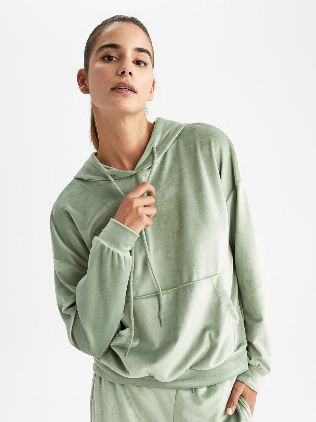 DeFacto Women Green Hooded Sweatshirt