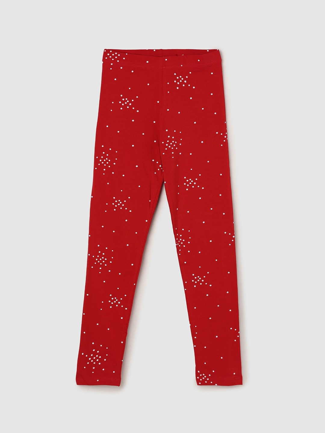 max Girls Red Printed Cotton Leggings