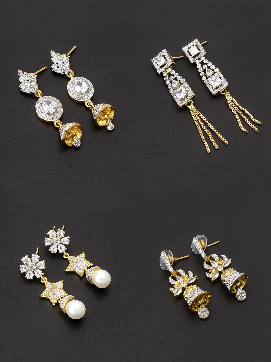 aadita Women Pack Of 4 White & Gold-Toned Contemporary Drop Earrings