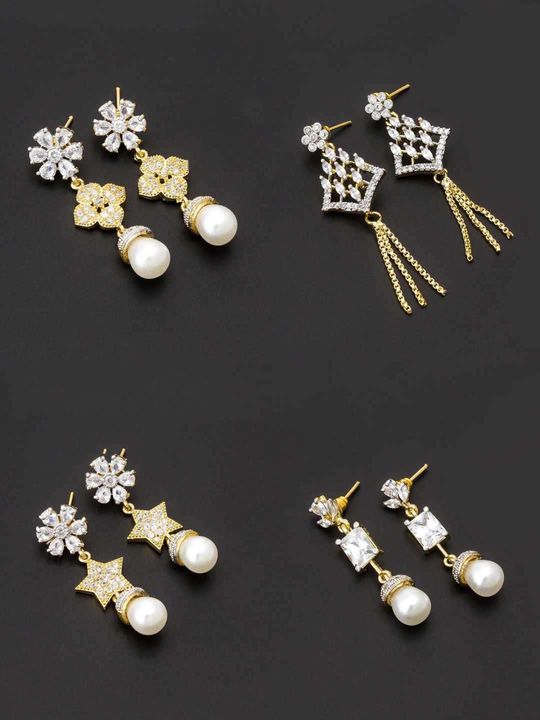 aadita Women Pack Of 4 White & Gold-Toned Contemporary Drop Earrings