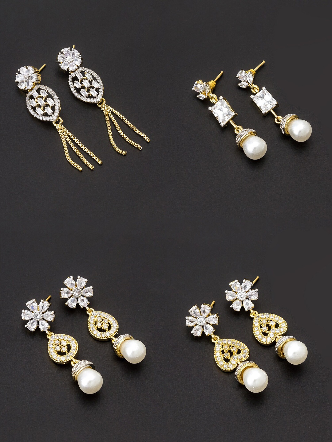 aadita White & Gold-Toned Set of 4 Contemporary Drop Earrings