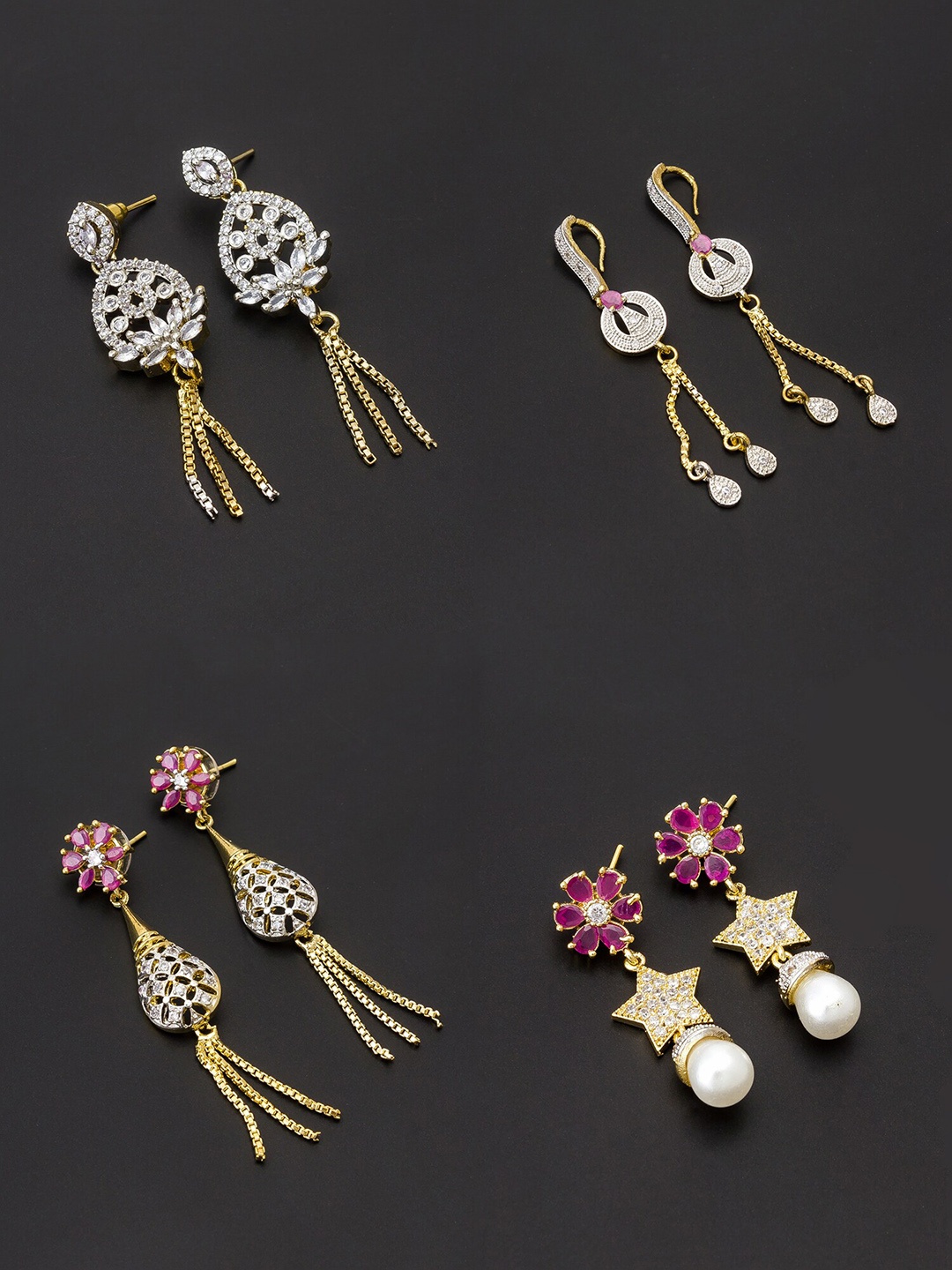 aadita White & Gold-Toned Set of 4 Contemporary Drop Earrings