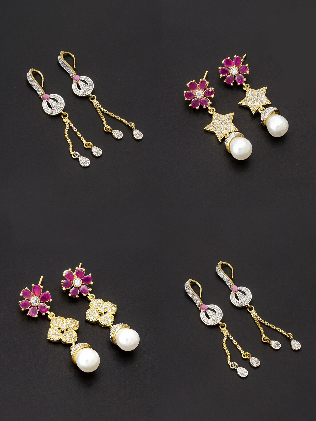 aadita Pink & Gold-Toned Set of 4 Contemporary Drop Earrings