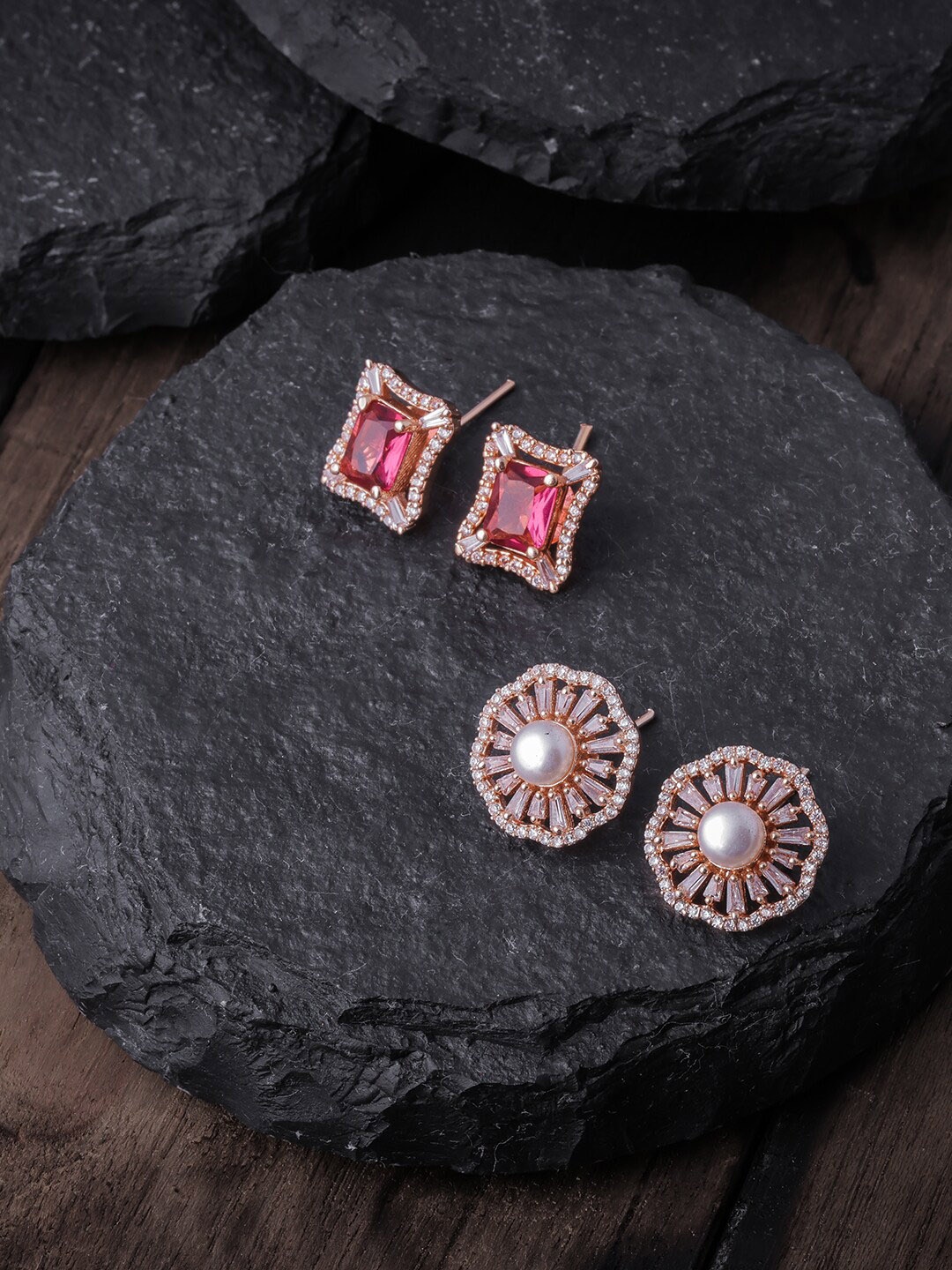 Brandsoon Pack Of 2 White & Pink Rose Gold-Plated AD-Studded Square & Round Studs Earrings
Brandsoon Pack Of 2 White & Pink Rose Gold-Plated AD-Studded Square & Round Studs Earrings