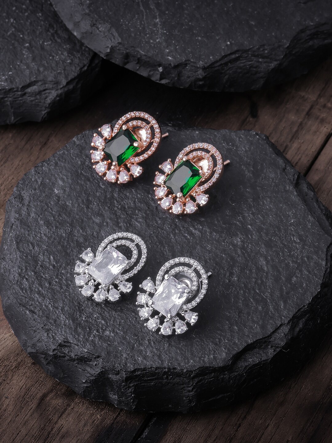 Brandsoon Pack Of 2 White & Green Rose Gold-Plated AD-Studded Contemporary Studs Earrings
Brandsoon Pack Of 2 White & Green Rose Gold-Plated AD-Studded Contemporary Studs Earrings