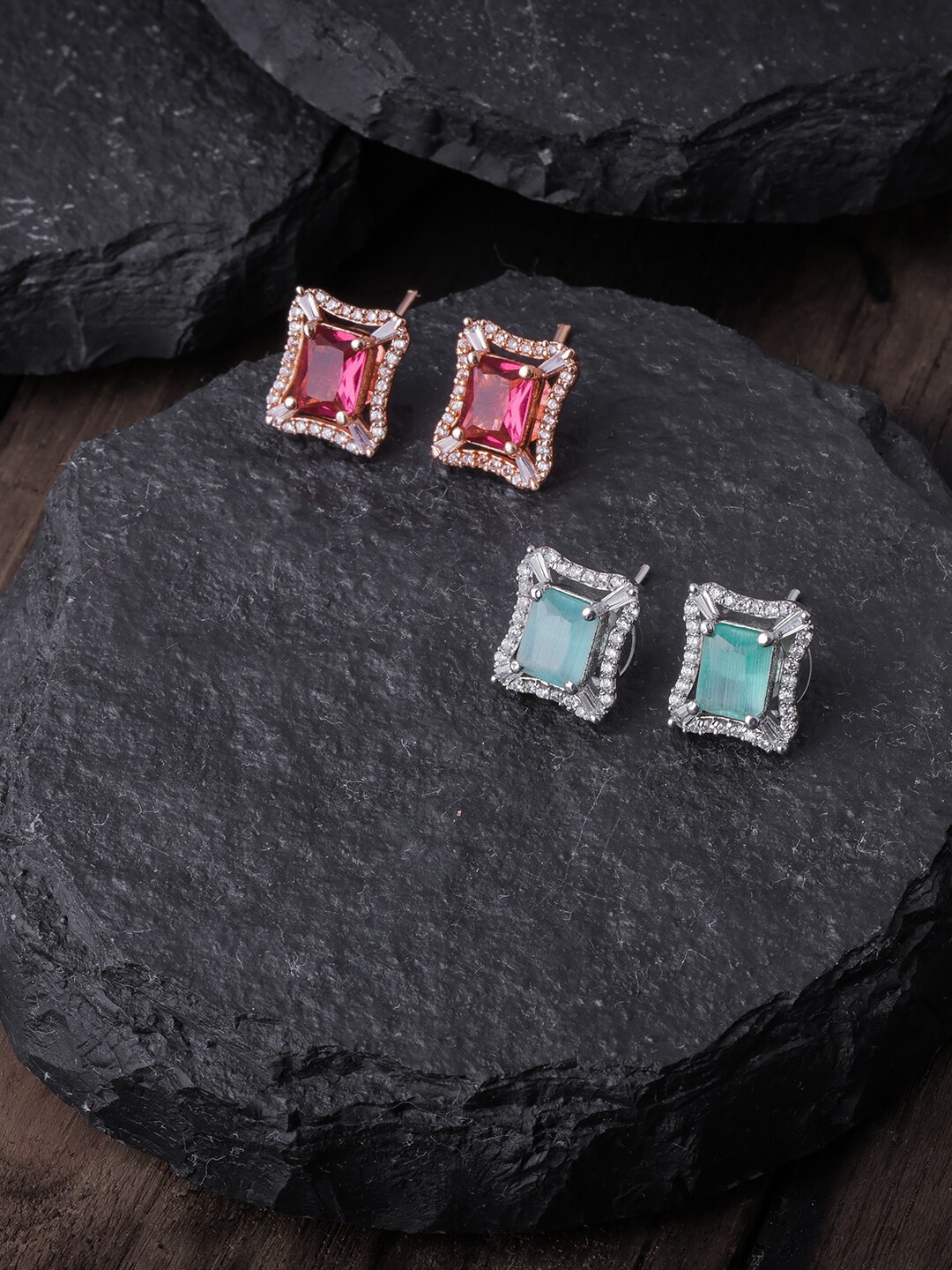 Brandsoon Pack Of 2 Pink & Sea Green Rose Gold-Plated AD-Studded Square Studs Earrings
Brandsoon Pack Of 2 Pink & Sea Green Rose Gold-Plated AD-Studded Square Studs Earrings