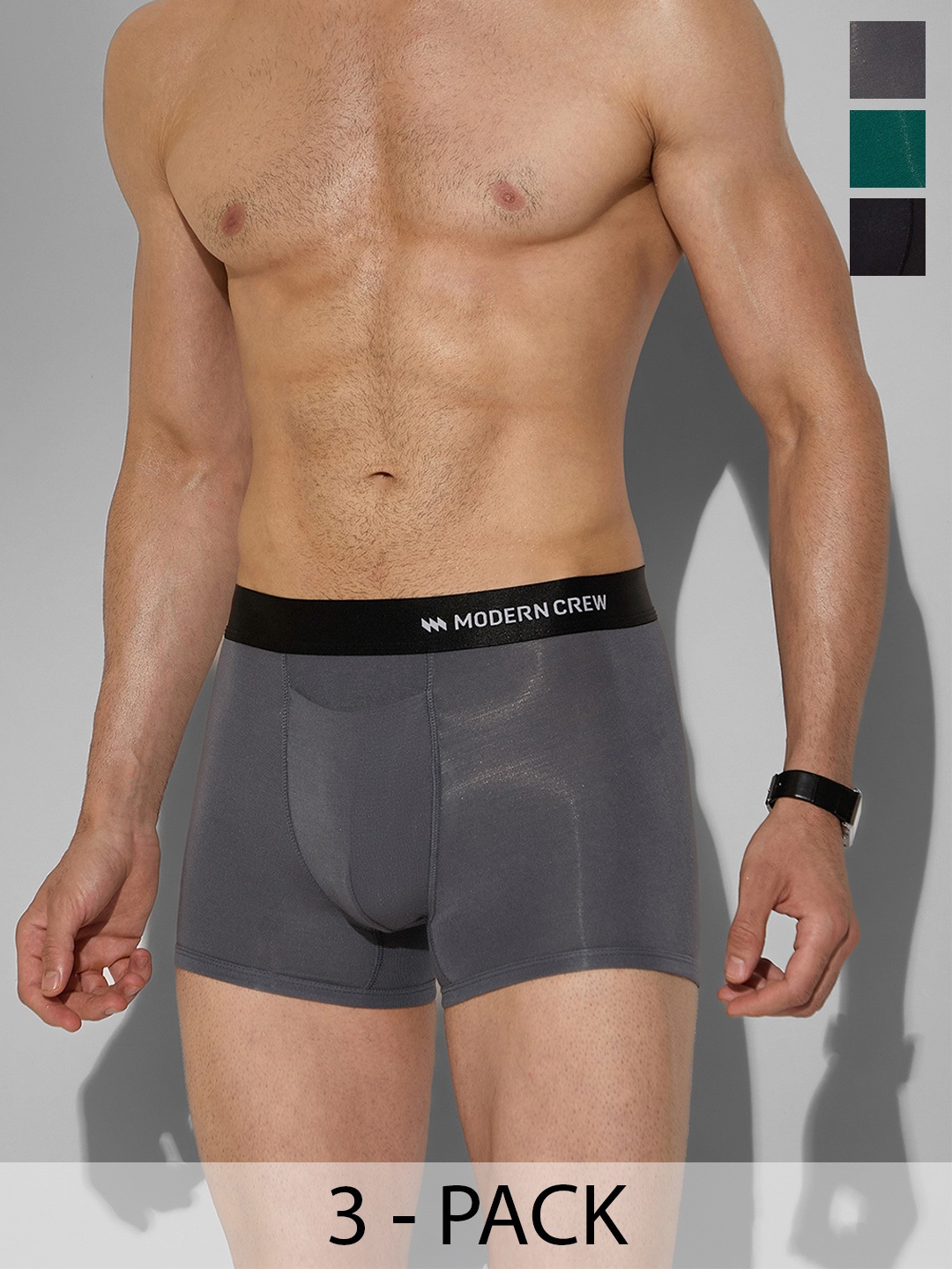 MODERN CREW Men Pack of 3 Premium Micro Modal Short Trunks MC3-ST-002-CL-EG-JB-TG-S, Black
MODERN CREW Men Pack of 3 Premium Micro Modal Short Trunks MC3-ST-002-CL-EG-JB-TG-S, Black