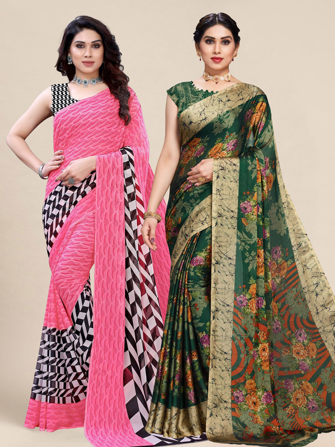 MS RETAIL Pink & Green Pack of 2 Printed Pure Georgette Sarees 
MS RETAIL Pink & Green Pack of 2 Printed Pure Georgette Sarees