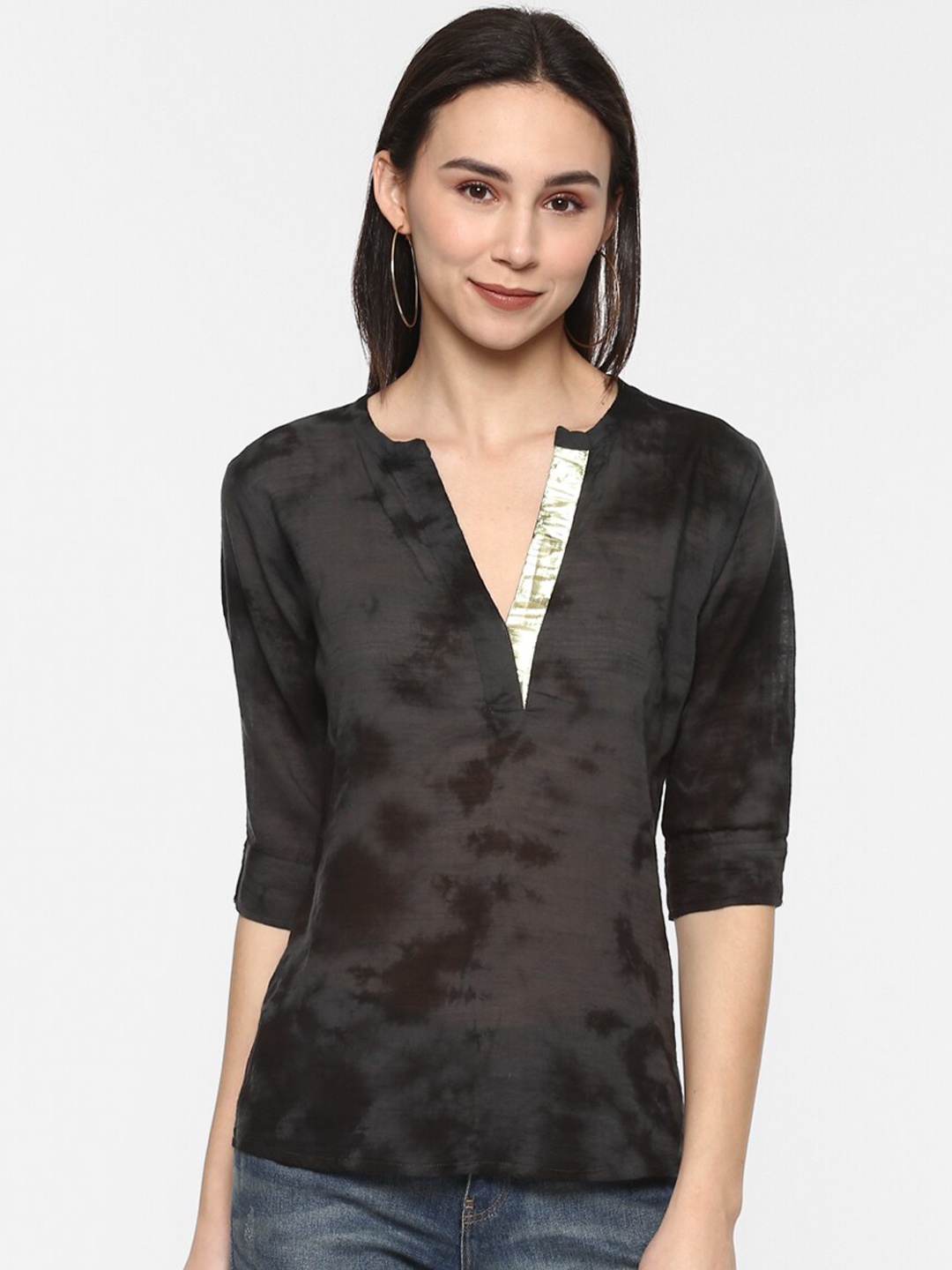 Porsorte Women Black Tie and Dye Top