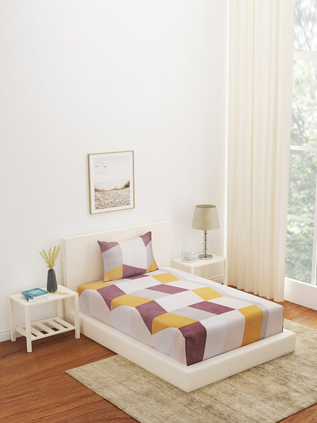 Athome by Nilkamal Grey & Orange Geometric 180 TC Single Bedsheet with 2 Pillow Covers
Athome by Nilkamal Grey & Orange Geometric 180 TC Single Bedsheet with 2 Pillow Covers