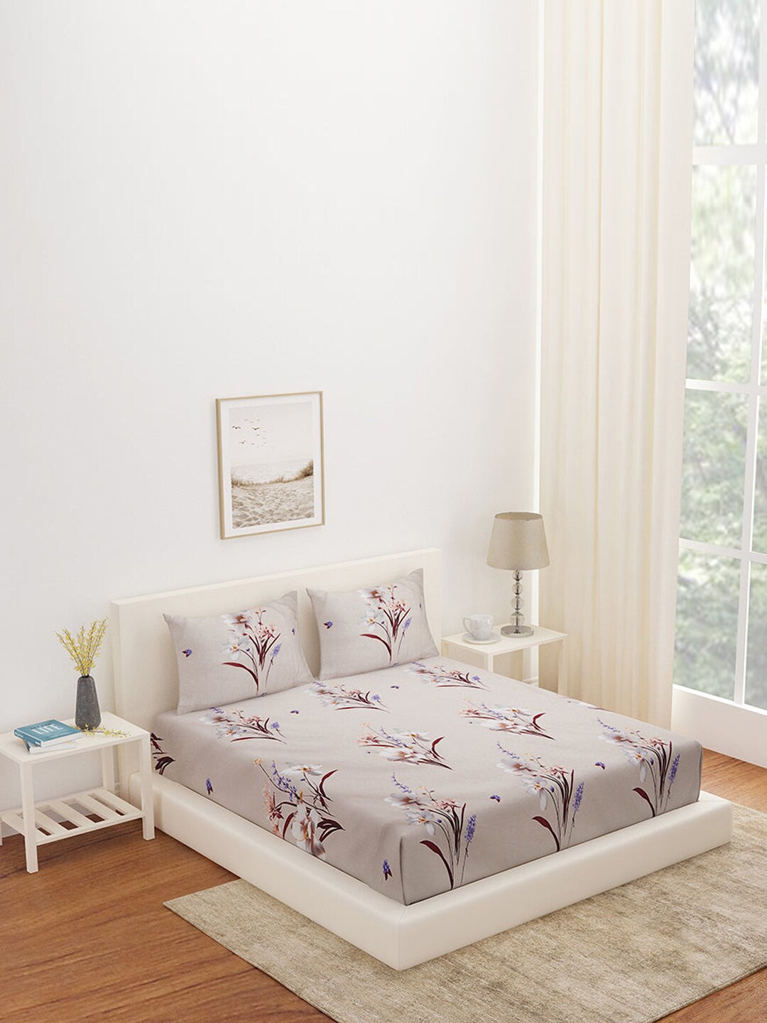 Athome by Nilkamal Beige & Lavender Floral 180 TC Queen Bedsheet with 2 Pillow Covers
Athome by Nilkamal Beige & Lavender Floral 180 TC Queen Bedsheet with 2 Pillow Covers